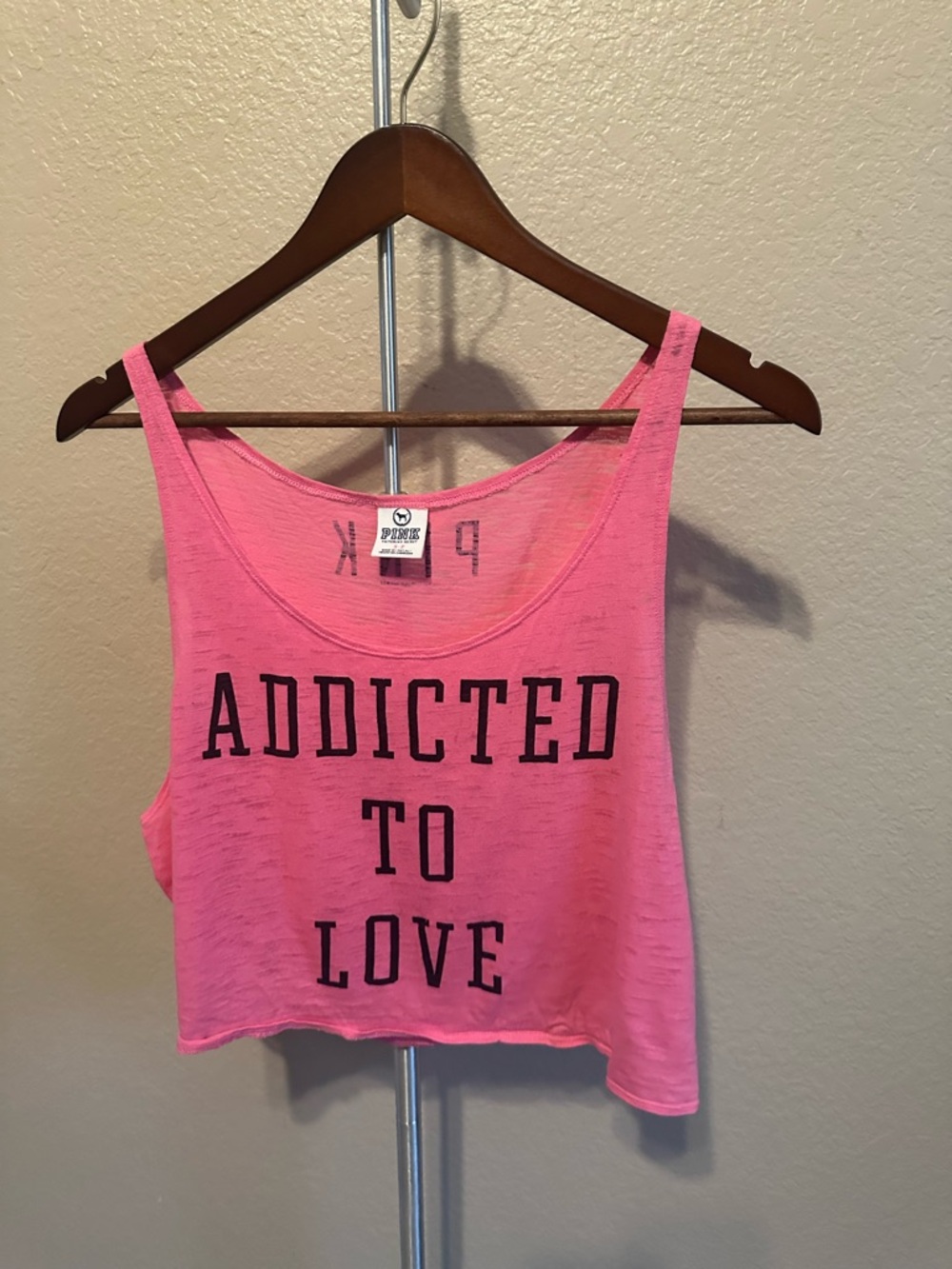 PINK Victoria's Secret Neon Pink 'Addicted to Love' Cropped Tank